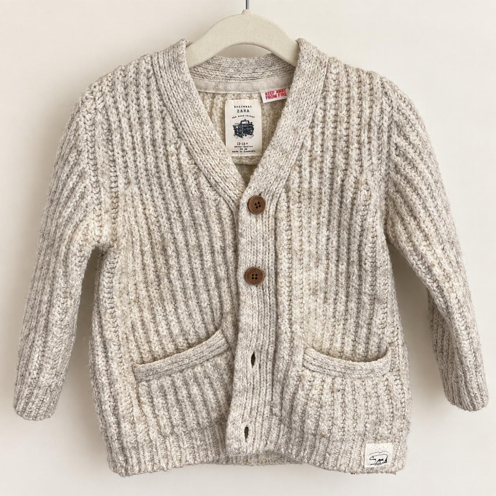 Zara Baby Chunky Knit Polar Bear Cardigan • 12–18 Months